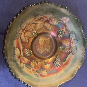 Green Carnival Ware Glass Bowl